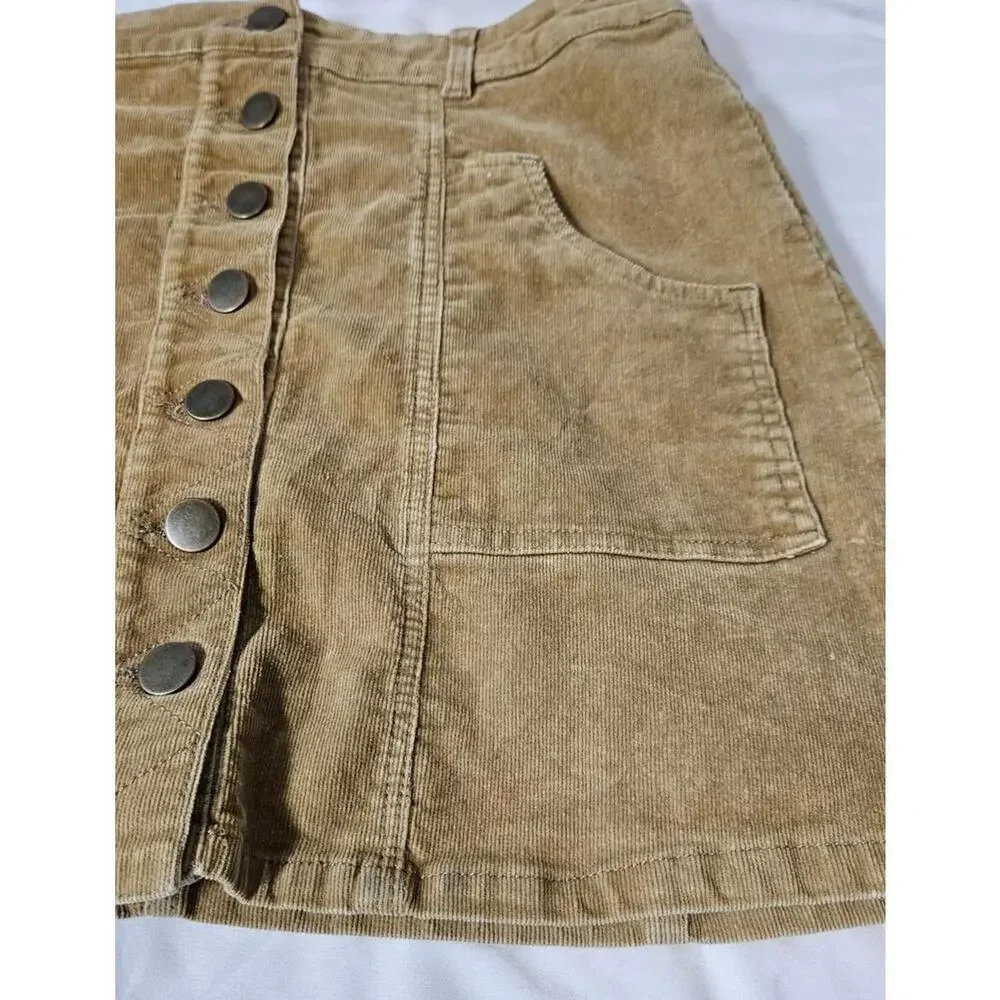 Altar'd State Women's Caramel Corduroy A-Line Skirt with Button Front Size Large